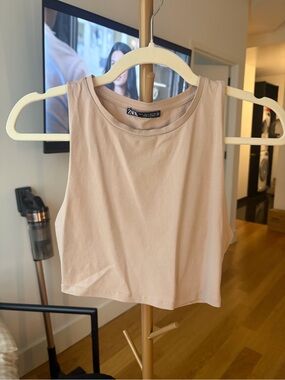 Zara Beige Sleeveless Crop Tank